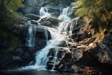 A waterfall cascading down a rocky cliff.
