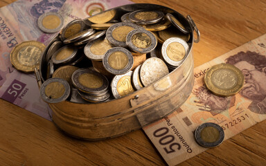 money and coins, Mexican peso