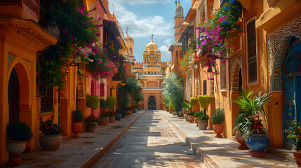 Obraz premium Discover the beauty of a walking street pathway in a local area, Lifestyle travel and cultural experiences within indigenous cultures. Journey through heritage and diversity with authenticity.