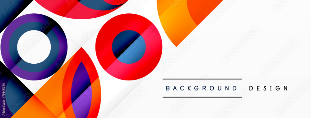 Poster Artistic logo design featuring circles and squares in vibrant electric blue and carmine colors, creating a dynamic and modern brand identity for an event. Graphic pattern on white background