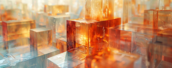 Transparent blocks overlay each other, creating ethereal abstract backgrounds.