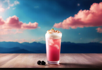 'Minimal beverage mock poster cloud Caf? background Blue scene templates path presentation Clipping gradient pink podium each poduim cafes summer abstract advertising art'