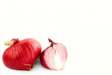  organic Red onion with cut in half isolated in white background