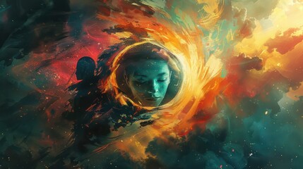 Illustration of a beautiful woman face surrounded by fire