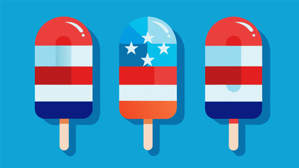 Patriotic Popsicles Fun and festive frozen treats made with layers of red white and blue fruit purees or juices.. Vector illustration