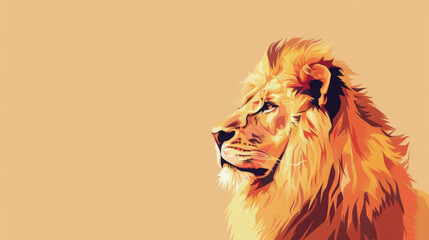 Artistic side profile of a lion with a fiery mane in orange and yellow tones, symbolizing strength and courage.