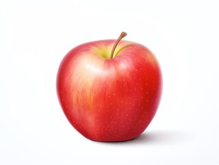 A realistic painting of a red apple on a white background.