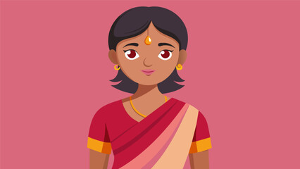 A student wearing a shimmering sari in vibrant shades of pink and gold representing their love for the rich and diverse culture of India.