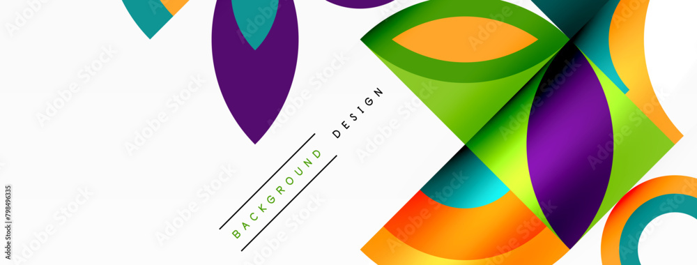 Poster Vibrant colorfulness displayed on a white background through geometric shapes like triangles, rectangles, and circles, creating a bold and artistic pattern. Creative arts at its finest