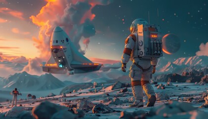 Obraz premium Astral Expedition, Capture the spirit of exploration as spacecraft embark on missions to explore the depths of the cosmos