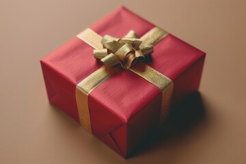 red present container tied with shiny gold bow
