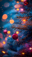 Festive Holiday Background with Glittering Frosty Leaves and Berries