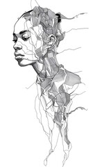 Fototapeta premium A beautiful woman's face blind contour continuous line AI Generated