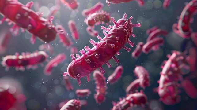 A 3-dimensional representation of diverse beneficial microorganisms, including Lactobacillus, Bifidobacteria, Enterococcus, and Streptococcus thermophilus.