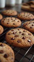 Freshly Baked Chocolate Chunk Cookies on Cooling Rack