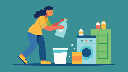 A person carefully measuring laundry detergent to avoid excess and reduce chemical runoff.