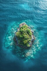 Aerial view of a tropical island surrounded by ocean