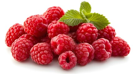 Raspberry on a white background, fresh ripe raspberries isolated on white background, ai generated 