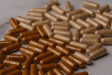 Kapsul Kunir Putih and Temulawak, white turmeric capsules and ginger capsules. herbal medicine that has health benefits, to increase the body's immunity. Curcuma zanthorrhiza. Curcuma zedoaria. Jamu. 