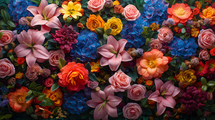 Fototapeta premium Vibrant Assortment of Roses in Full Bloom - A Floral Background