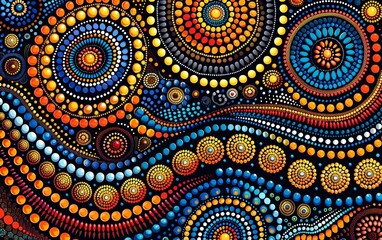 A painting created with AI software inspired by abstract Aboriginal art techniques.