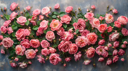 Vibrant Array of Various Pink Roses in Full Bloom