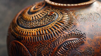 The intricate patterns and designs adorning a coilbuilt vase showing the potters mastery of the technique..