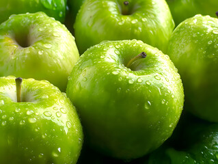 Fresh Green Apples with Water Droplets Close-Up