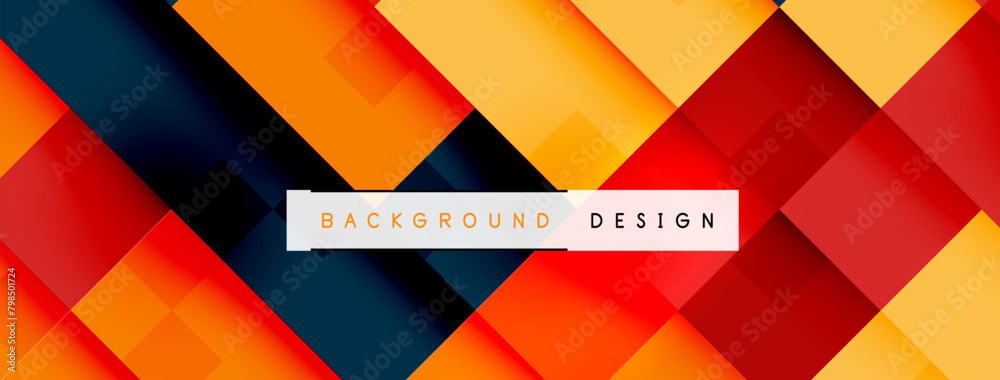 Aufkleber A vibrant background design featuring colorful geometric shapes like rectangles and triangles in shades of orange, magenta, and more, creating a symmetrical and artistic display