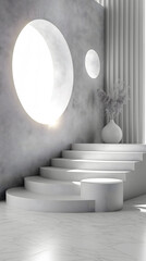 Minimalist Stone Staircase Design with Arched Entrance and Light Play