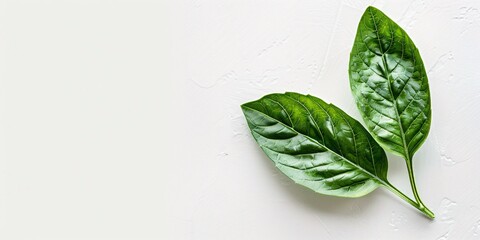 Basil leaf on a blank canvas.