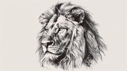 Hand-drawn engraving-style sketch of a wild cat's face. - 798501953
