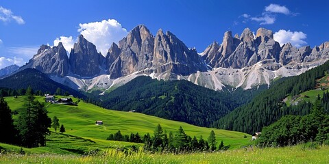 A range of peaks in the Dolomites of Europe. - 798502174