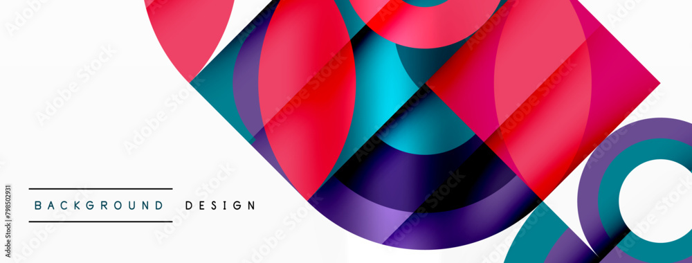 Aufkleber An artistic composition featuring a colorful abstract background with vibrant circles and squares in shades of azure, pink, and magenta, creating a symmetrical and lively design