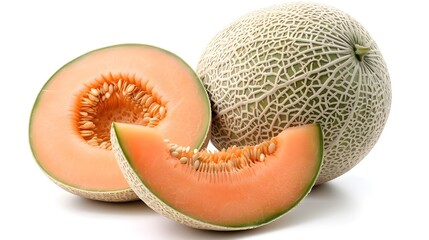 Cantaloupe melon isolated on transparent background, ai generated 
