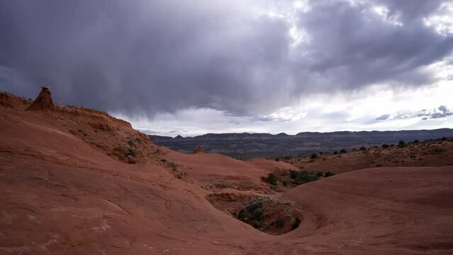 Timelapse of storm clouds moving over the Escalante desert in Utah.