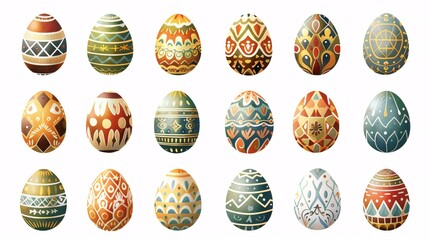 An assortment of Easter eggs displayed on a blank backdrop. - 798503310