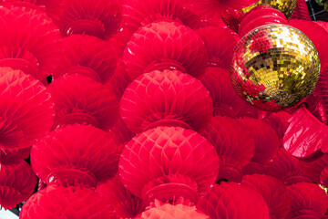 Red lanterns, Red honeycomb pom-pom paper ball decoration