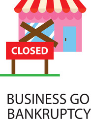 Business go bankruptcy color icon, economic crisis and money loss, downturn symbol. Closed store, kiosk, or shop building. Isolated vector linear sign of financial distress, fail and bankruptcy