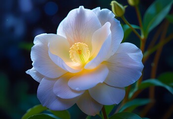 A rare bloom that only opens under moonlight, emitting a soft, otherworldly glow and delicate fragrance, generative AI