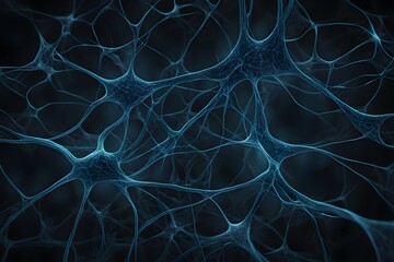 Naklejka premium A close up of a blue and black image of a brain with many neurons