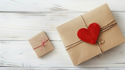 A charming design featuring a red heart on kraft brown card set against a crisp white backdrop perfect for celebrating Valentine s Day or an Anniversary