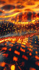 3D animation of fire encoded digital signals, symbolizing fast and powerful data transmission