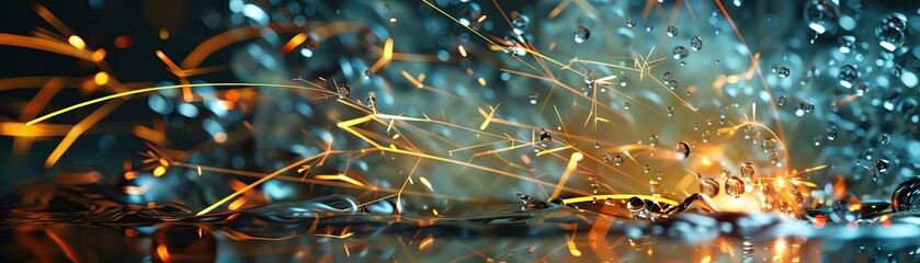High speed photography capturing the moment electric sparks meet water droplets, showcasing energy and motion
