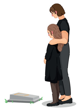 mourning mother and daughter at grave clip art preview