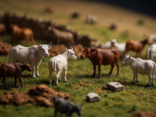 Obraz premium Mini toy landscape diorama of a cow and goat farm 1