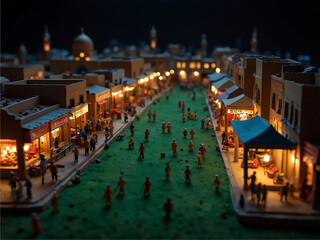 Fototapeta na wymiar Mini toy landscape diorama of market atmosphere in the month of Ramadan 2