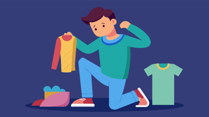 A person with SPD feels uncomfortable wearing certain clothing materials and can be seen fidgeting and pulling at their clothes.. Vector illustration