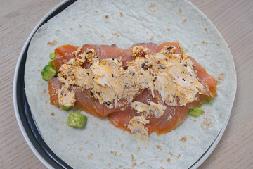 Smoked salmon with chilli cream cheese.