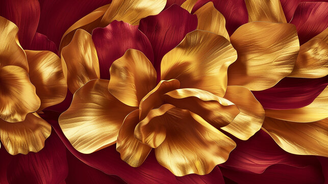 Golden petals unfurl against a backdrop of rich ruby, creating a cover design that exudes luxury and refinement.